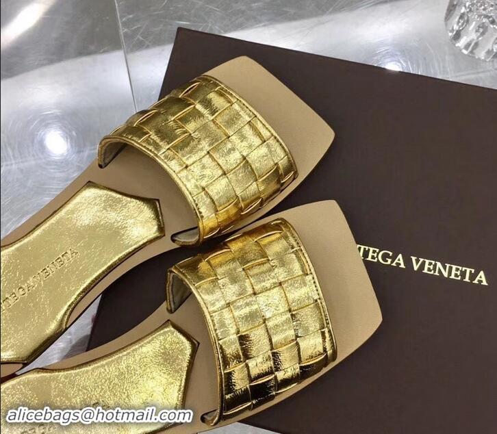 Top Grade Bottega Veneta Square Tot Flat Slides Sandals Smooth Layered Cuoio 525762 Gold 2019