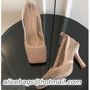 Good Quality Bottega Veneta Heel 8.5cm Mesh Stretch Pumps 525768 Beige 2019