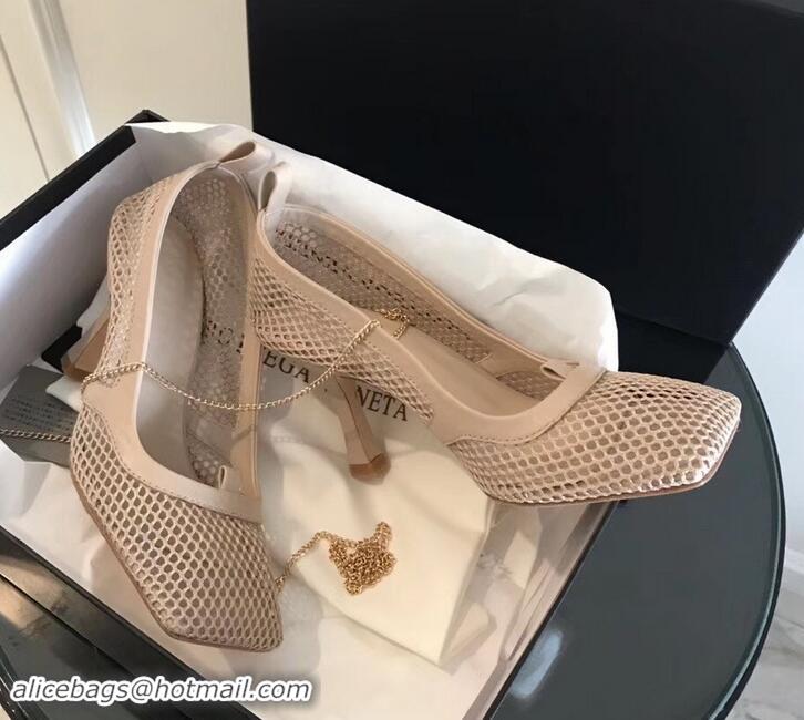 Good Quality Bottega Veneta Heel 8.5cm Mesh Stretch Pumps 525768 Beige 2019