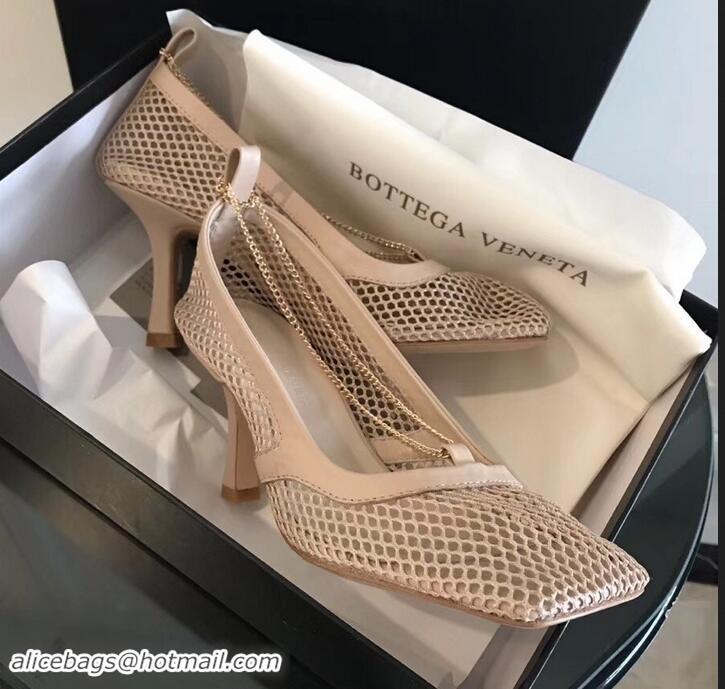 Good Quality Bottega Veneta Heel 8.5cm Mesh Stretch Pumps 525768 Beige 2019