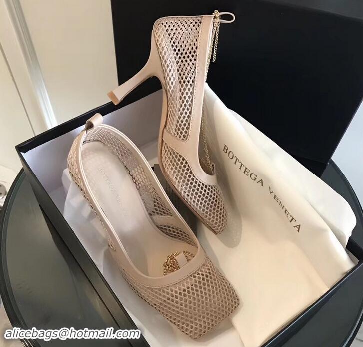 Good Quality Bottega Veneta Heel 8.5cm Mesh Stretch Pumps 525768 Beige 2019