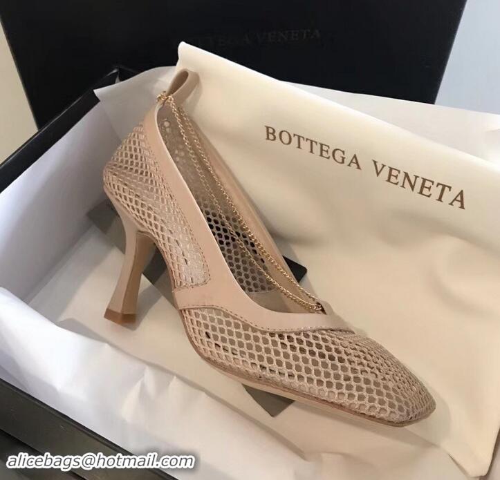 Good Quality Bottega Veneta Heel 8.5cm Mesh Stretch Pumps 525768 Beige 2019