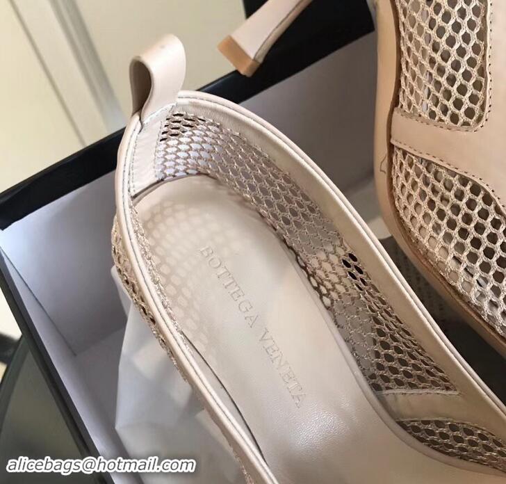 Good Quality Bottega Veneta Heel 8.5cm Mesh Stretch Pumps 525768 Beige 2019