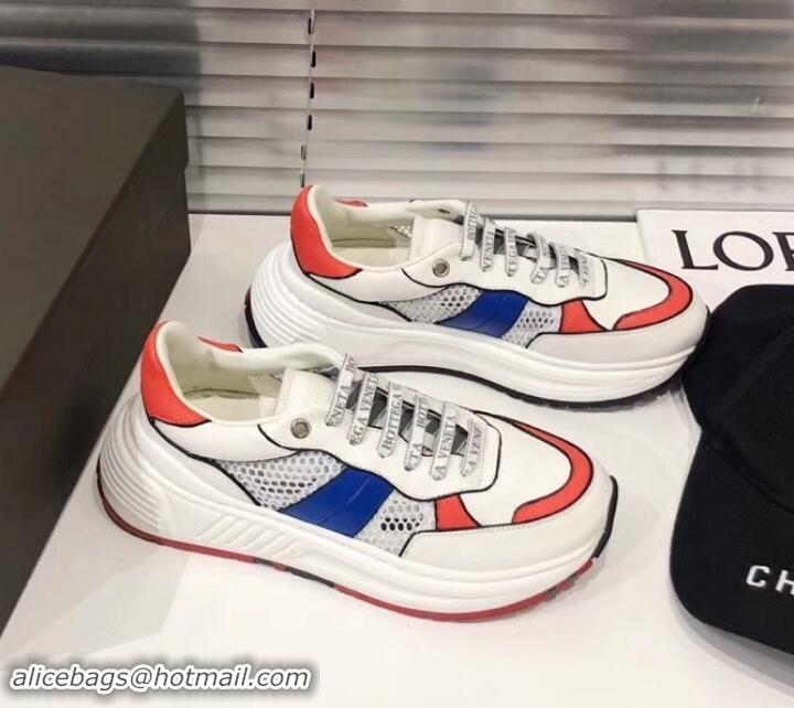 New Style Bottega Veneta Speedster Sneakers In Calf And Mesh 525770 White/Red/Blue 2019