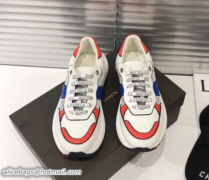 New Style Bottega Veneta Speedster Sneakers In Calf And Mesh 525770 White/Red/Blue 2019