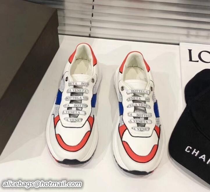 New Style Bottega Veneta Speedster Sneakers In Calf And Mesh 525770 White/Red/Blue 2019