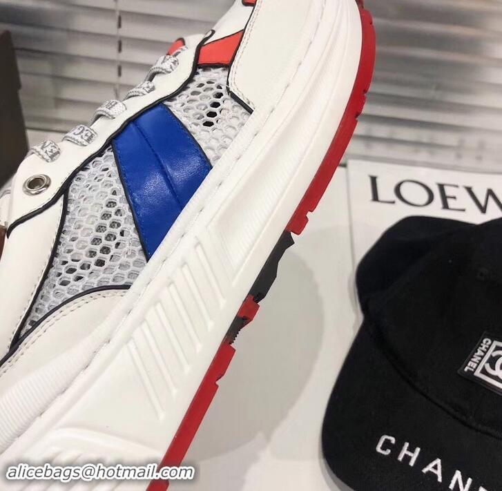 New Style Bottega Veneta Speedster Sneakers In Calf And Mesh 525770 White/Red/Blue 2019