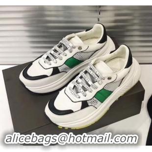 Best Price Bottega Veneta Speedster Sneakers In Calf And Mesh 525770 White/Black/Green 2019