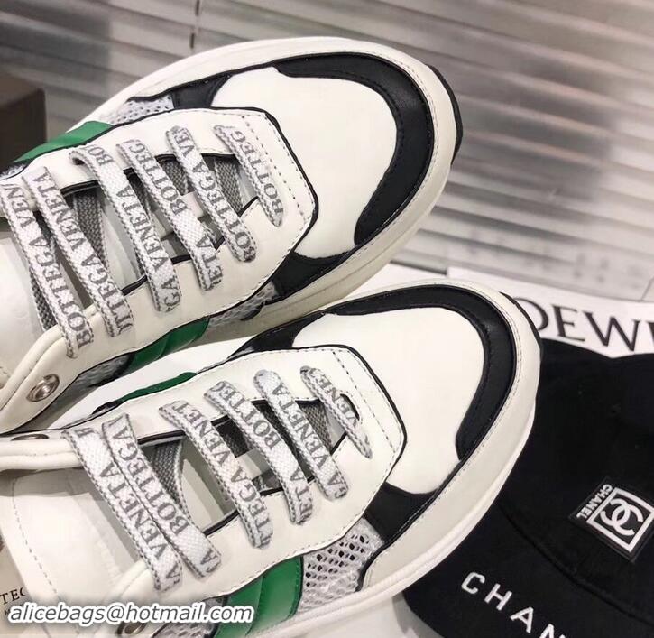 Best Price Bottega Veneta Speedster Sneakers In Calf And Mesh 525770 White/Black/Green 2019