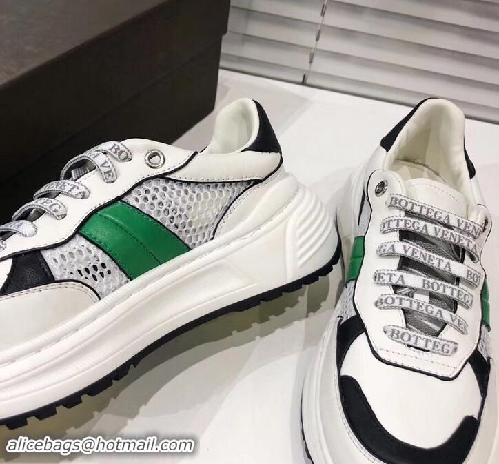 Best Price Bottega Veneta Speedster Sneakers In Calf And Mesh 525770 White/Black/Green 2019