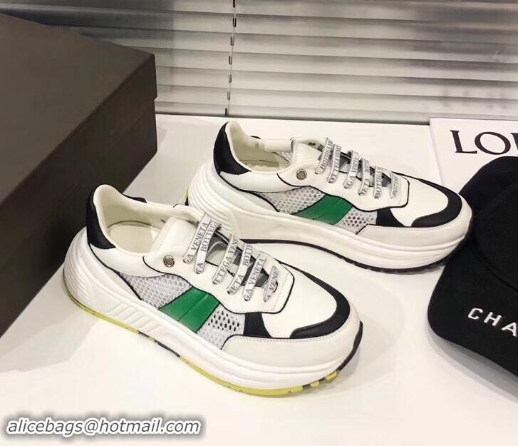 Best Price Bottega Veneta Speedster Sneakers In Calf And Mesh 525770 White/Black/Green 2019