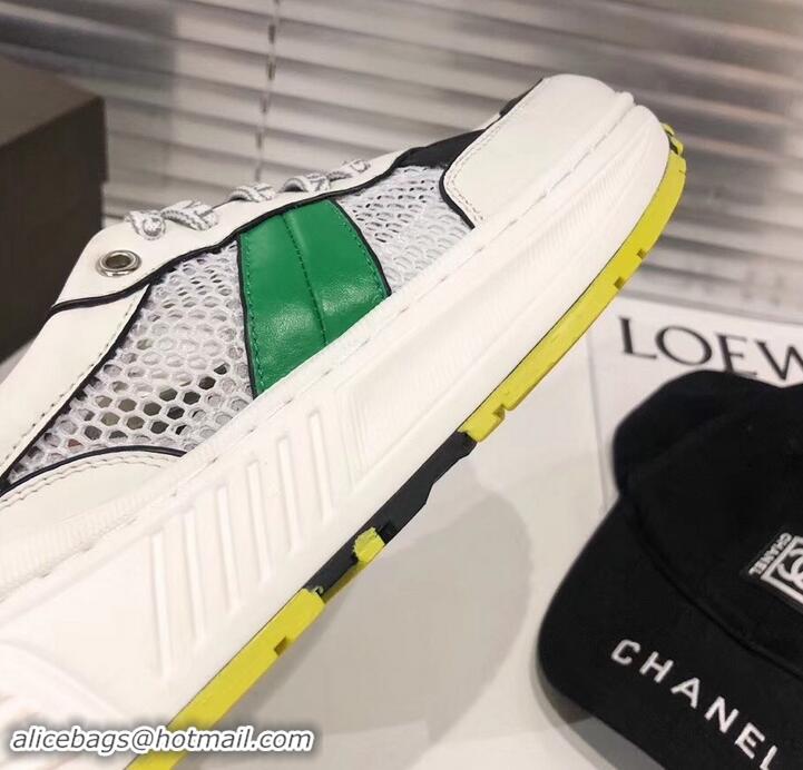 Best Price Bottega Veneta Speedster Sneakers In Calf And Mesh 525770 White/Black/Green 2019