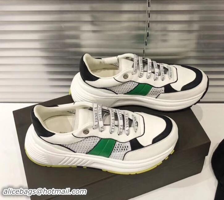 Best Price Bottega Veneta Speedster Sneakers In Calf And Mesh 525770 White/Black/Green 2019