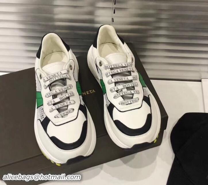 Best Price Bottega Veneta Speedster Sneakers In Calf And Mesh 525770 White/Black/Green 2019