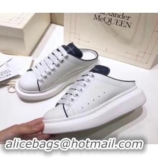 Unique Style Alexander McQueen Oversized Open-back Sneakers A716012 White/Dark Blue 2019