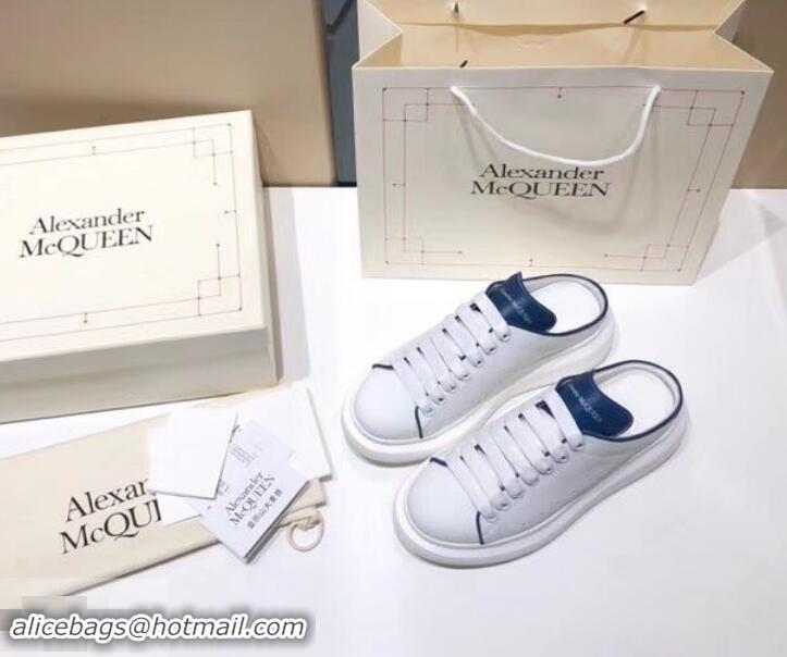 Unique Style Alexander McQueen Oversized Open-back Sneakers A716012 White/Dark Blue 2019