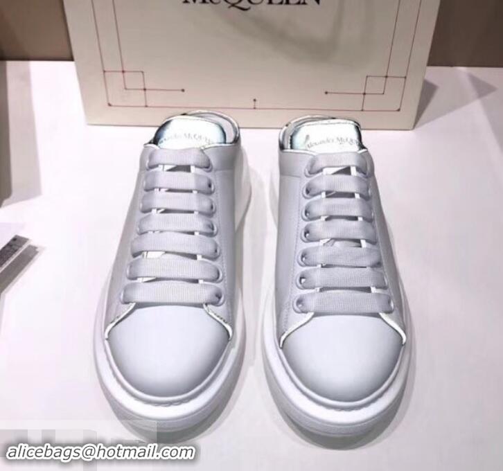 Unique Style Alexander McQueen Oversized Open-back Sneakers A716012 White/Dark Blue 2019