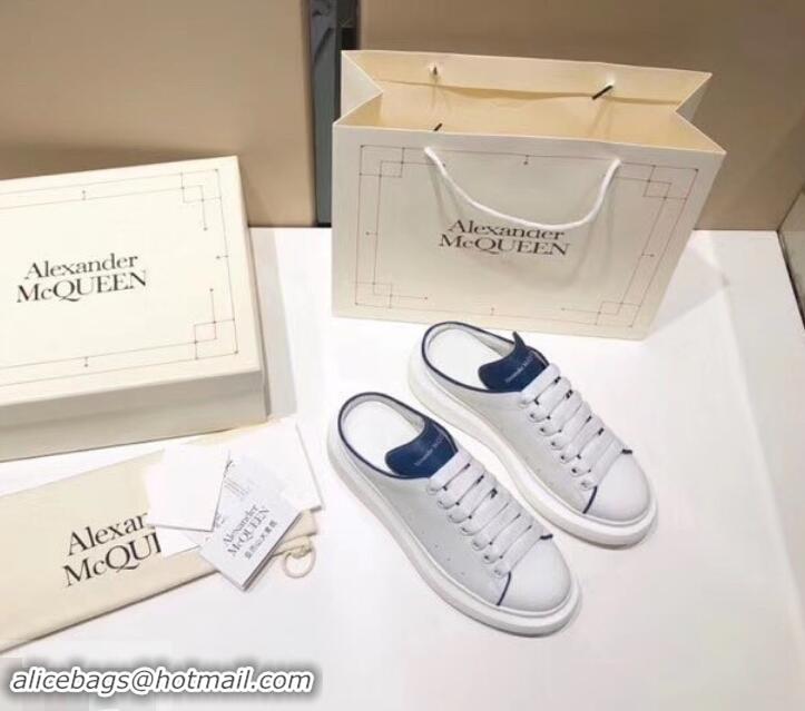 Unique Style Alexander McQueen Oversized Open-back Sneakers A716012 White/Dark Blue 2019