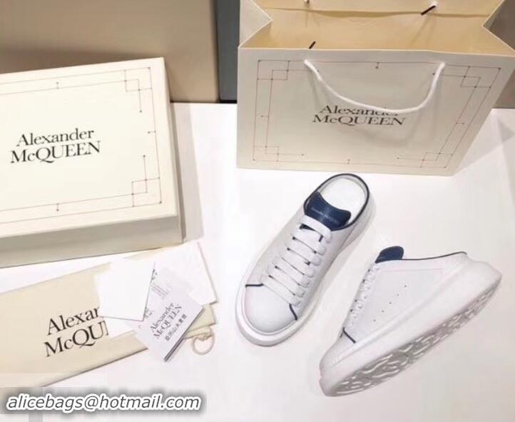 Unique Style Alexander McQueen Oversized Open-back Sneakers A716012 White/Dark Blue 2019