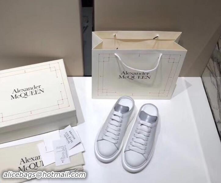 Elegant Alexander McQueen Oversized Open-back Sneakers A716012 White/Gray 2019