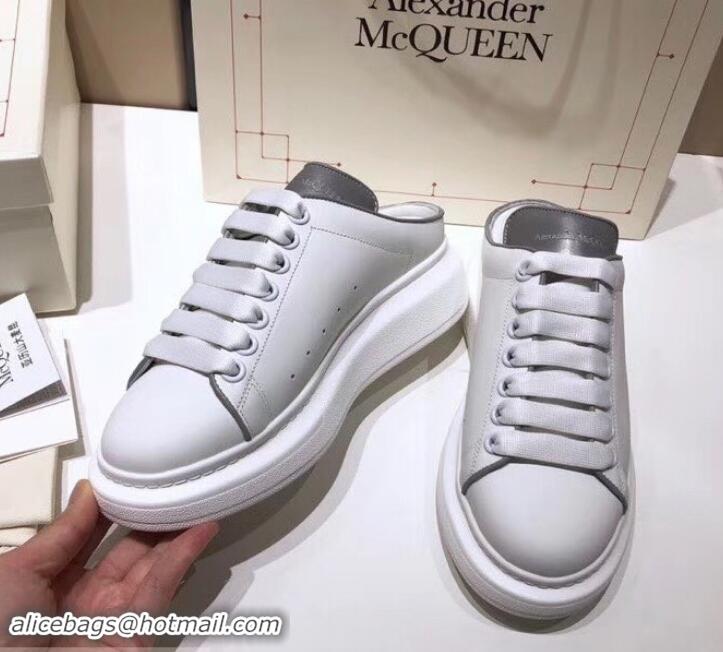 Elegant Alexander McQueen Oversized Open-back Sneakers A716012 White/Gray 2019