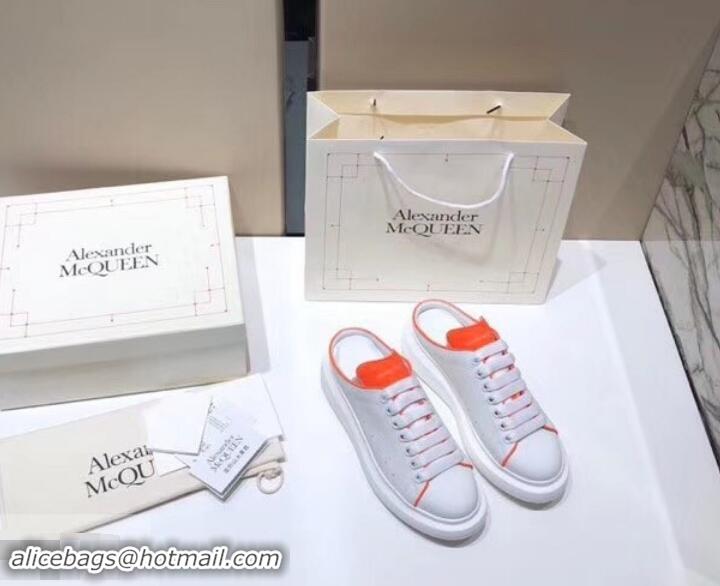 Top Grade Alexander McQueen Oversized Open-back Sneakers A716012 White/Orange 2019