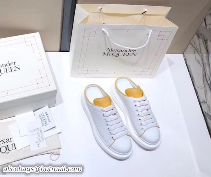 Super Quality Alexander McQueen Oversized Open-back Sneakers A716012 White/Turmeric 2019