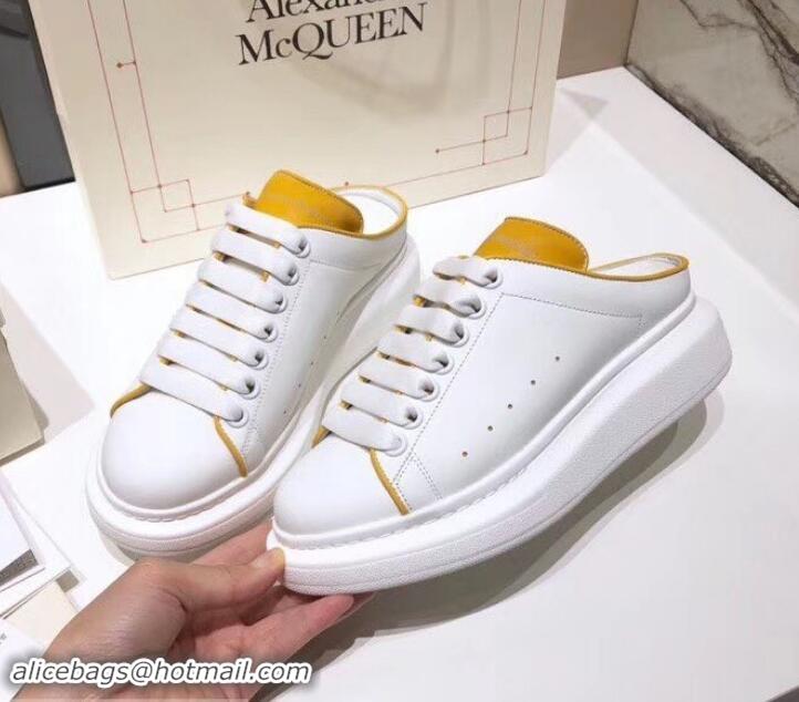 Super Quality Alexander McQueen Oversized Open-back Sneakers A716012 White/Turmeric 2019