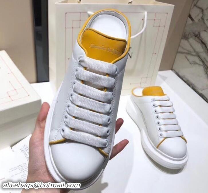 Super Quality Alexander McQueen Oversized Open-back Sneakers A716012 White/Turmeric 2019