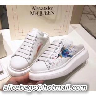 Good Product Alexander McQueen Oversized Open-back Sneakers A716012 Bird and Butterfly Print White 2019