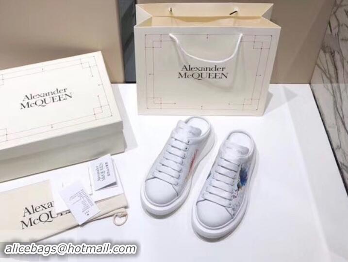 Good Product Alexander McQueen Oversized Open-back Sneakers A716012 Bird and Butterfly Print White 2019