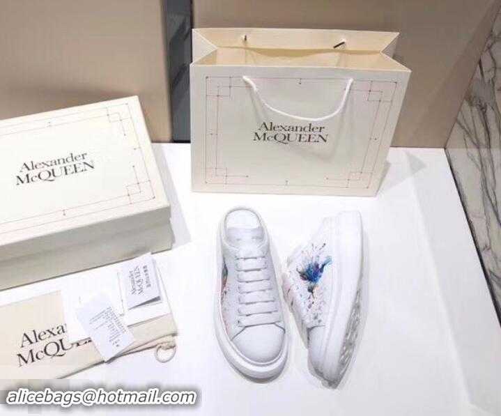 Good Product Alexander McQueen Oversized Open-back Sneakers A716012 Bird and Butterfly Print White 2019