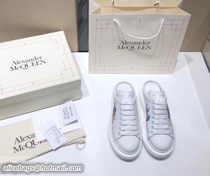 Good Product Alexander McQueen Oversized Open-back Sneakers A716012 Bird and Butterfly Print White 2019