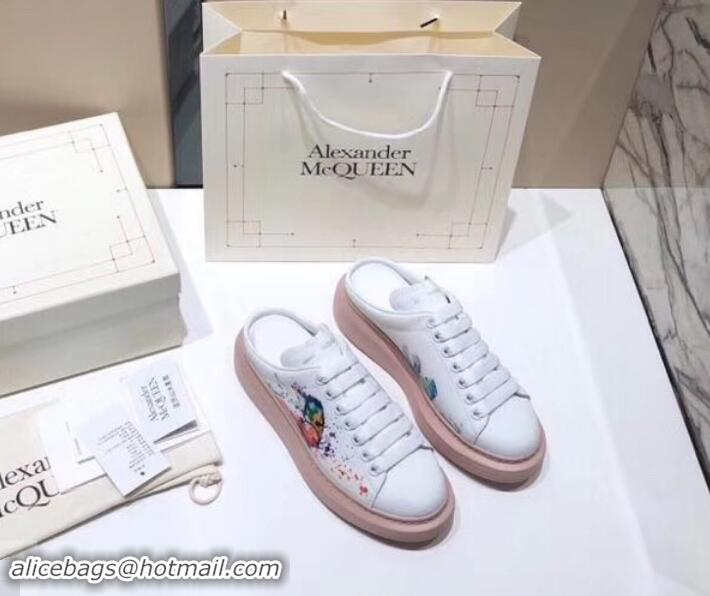 Durable Alexander McQueen Oversized Open-back Sneakers A716012 Bird and Butterfly Print White/Pink 2019