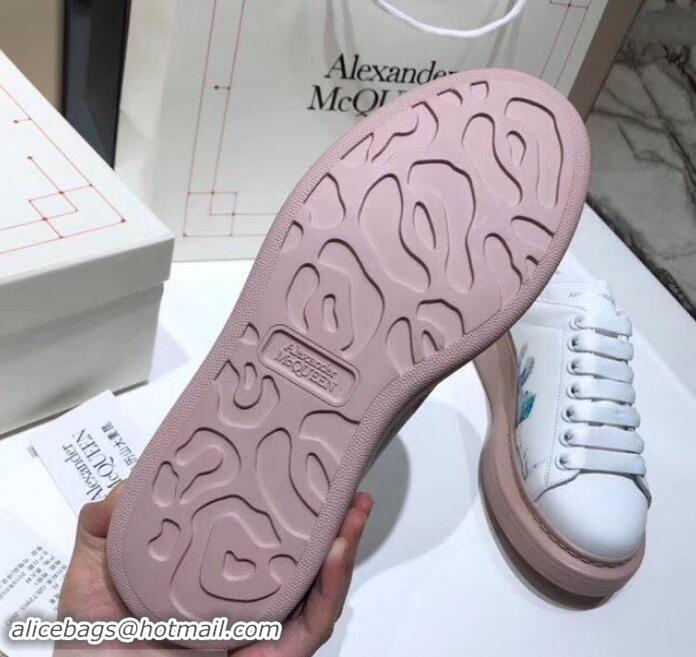 Durable Alexander McQueen Oversized Open-back Sneakers A716012 Bird and Butterfly Print White/Pink 2019