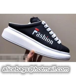 New Style Alexander McQueen Oversized Open-back Sneakers A716012 Fashion Print Black/White 2019