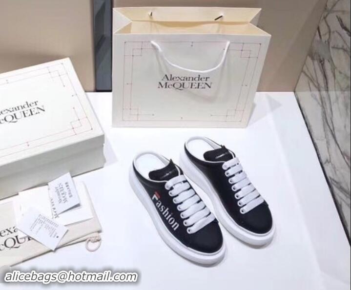 New Style Alexander McQueen Oversized Open-back Sneakers A716012 Fashion Print Black/White 2019