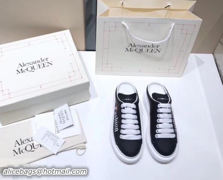 New Style Alexander McQueen Oversized Open-back Sneakers A716012 Fashion Print Black/White 2019