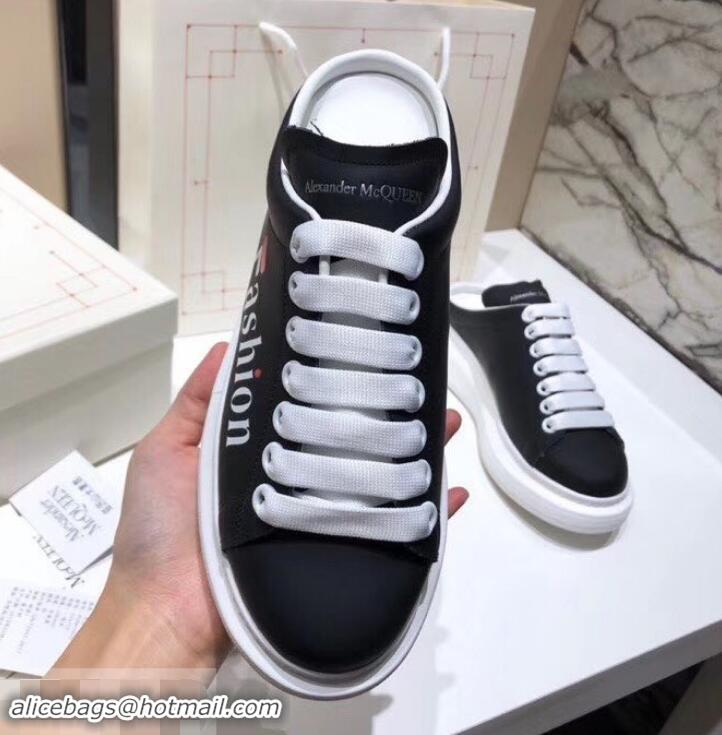 New Style Alexander McQueen Oversized Open-back Sneakers A716012 Fashion Print Black/White 2019