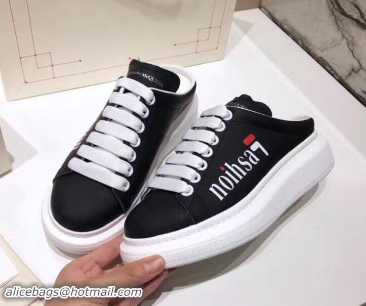 New Style Alexander McQueen Oversized Open-back Sneakers A716012 Fashion Print Black/White 2019