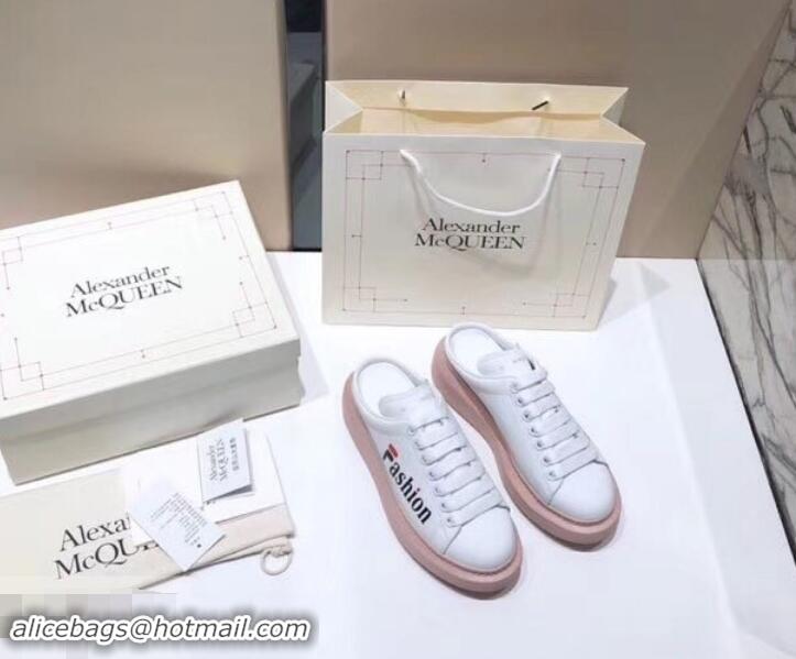 Popular Alexander McQueen Oversized Open-back Sneakers A716012 Fashion Print White/Pink 2019