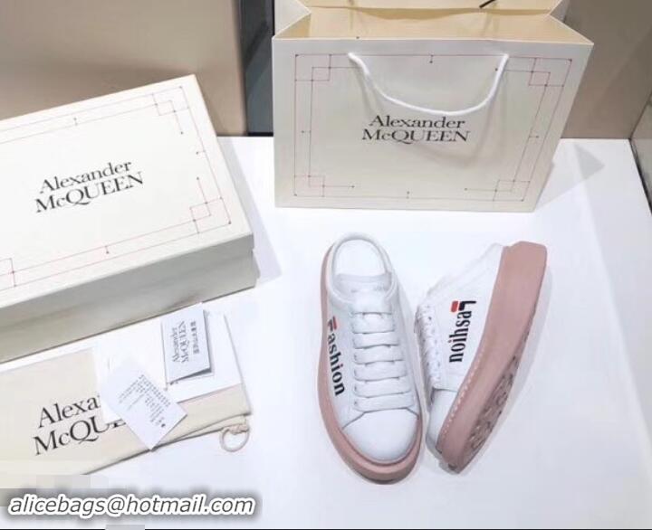 Popular Alexander McQueen Oversized Open-back Sneakers A716012 Fashion Print White/Pink 2019