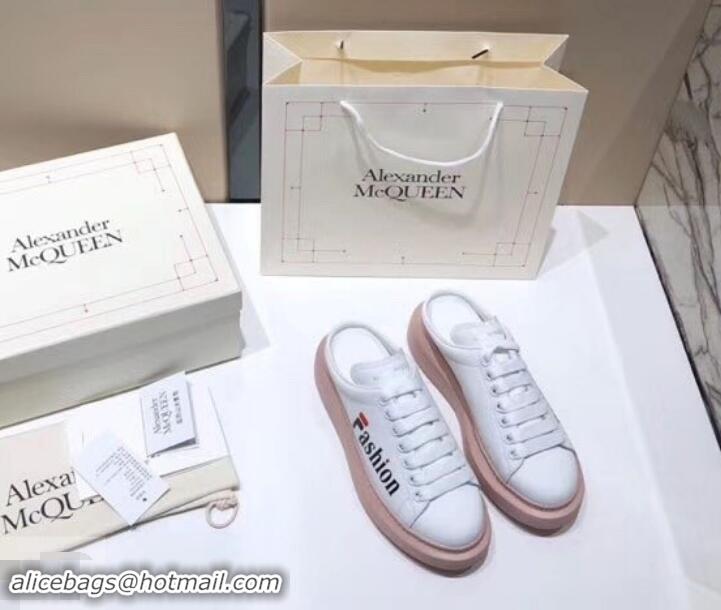 Popular Alexander McQueen Oversized Open-back Sneakers A716012 Fashion Print White/Pink 2019