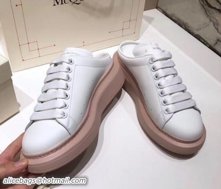 Popular Alexander McQueen Oversized Open-back Sneakers A716012 Fashion Print White/Pink 2019