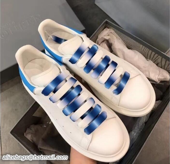 Discount Alexander McQueen Oversized Sneakers A716013 White/Blue Laces 2019