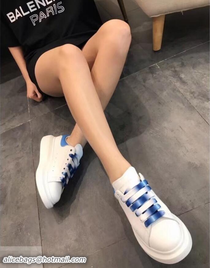 Discount Alexander McQueen Oversized Sneakers A716013 White/Blue Laces 2019