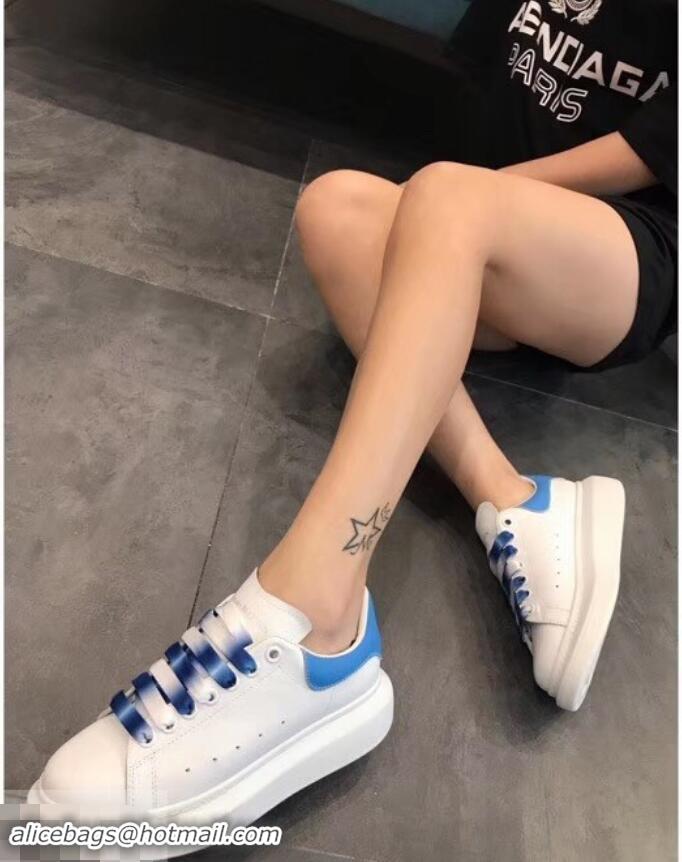 Discount Alexander McQueen Oversized Sneakers A716013 White/Blue Laces 2019