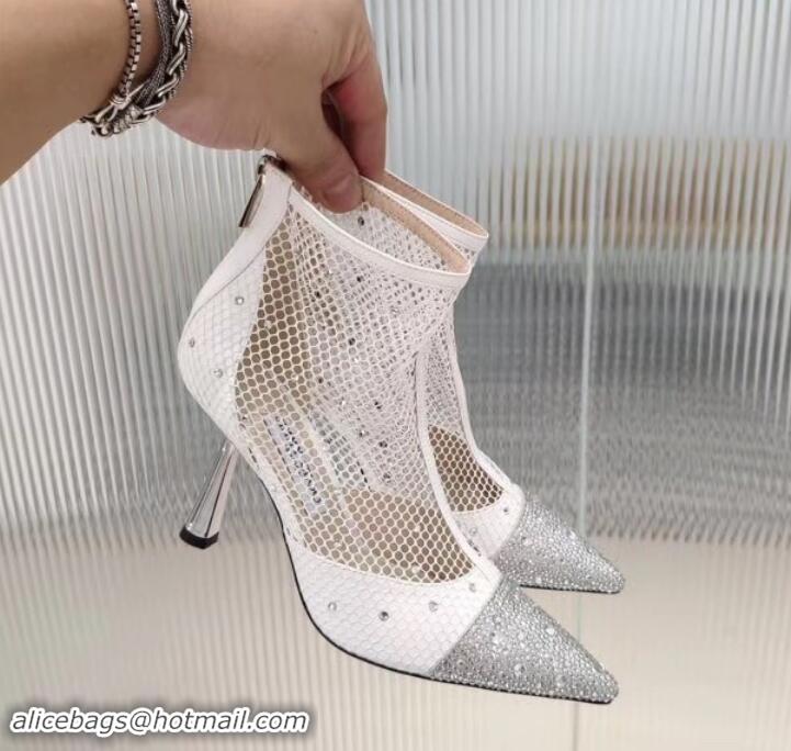 Grade jimmy choo 8cm heel Mesh Ankle Boots white with sequins A716020