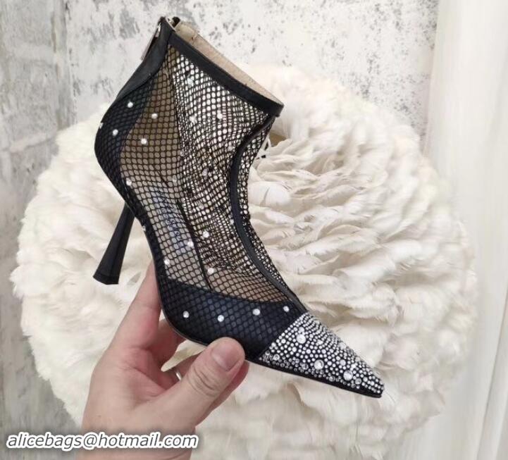 Good Quality jimmy choo 8cm heel Mesh Ankle Boots black with sequins A716021