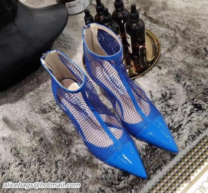 Most Popular jimmy choo 8cm heel Mesh Ankle Boots blue in patent leather A716022